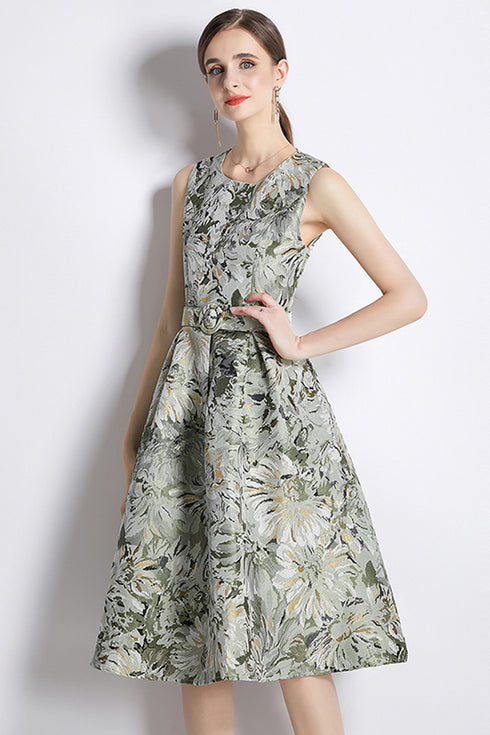 Breathtakingly Beautiful Designer Women's Floral Jacquard Belted Cocktail, Party, Wedding Guest Prom Quinceanera Dress